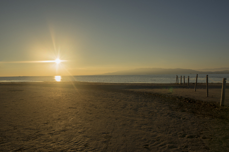 The coast in the delta del ebro at sunset, Spainの写真素材