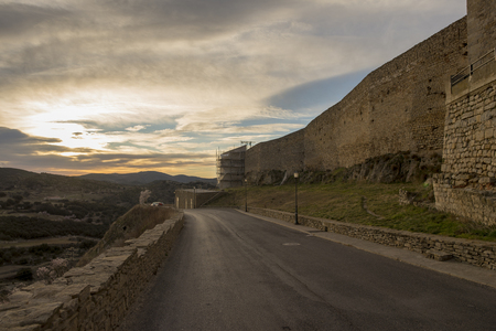 Streets in the medieval village of Morella, Spainのeditorial素材