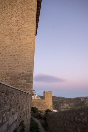 The walls of Morella in els ports during sunset, Spainの写真素材