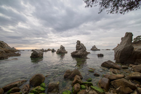 The cala dels frales in lloret de mar at sunrise, Spain