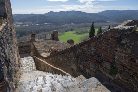 The medieval village of Hostalric in Girona, Spainのeditorial素材