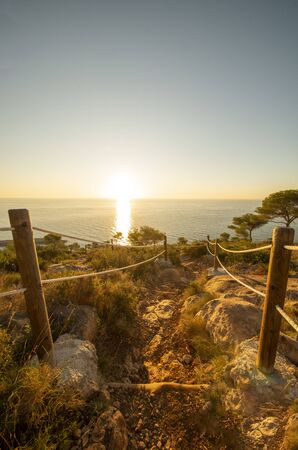 Sunrise by the sea of Oropesa del Mar, Spainの写真素材