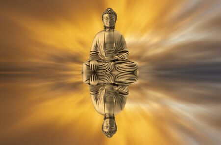 Figure of a Buddha meditating on a lake, Indiaの写真素材