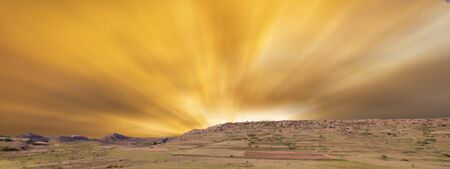 Nice cloudy sunset in the mountains of Valdelinares, Teruel, Spainの写真素材