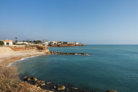 The coast in Vinaroz on a clear day, Costa Azahar, Spainの写真素材
