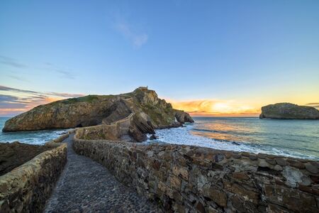 Access by stairs to the hermitage of San Juan de Gaztelugatxe, Spainの写真素材