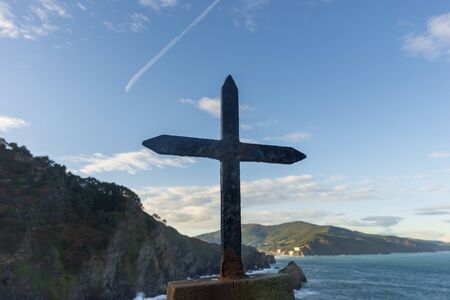 Access by stairs to the hermitage of San Juan de Gaztelugatxe, Spainの写真素材