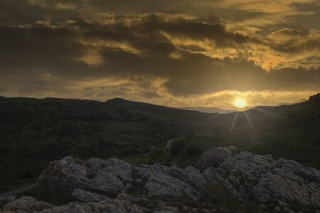 A sunset in the mountains of Valdelinares, Teruel, Spainの写真素材