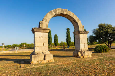 The Roman Arch of Cabanes on the Camino de Santiago, Castellon, Spainの写真素材