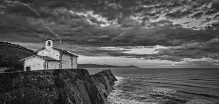 The hermitage of San Telmo in Zumaya in black and whiteの写真素材