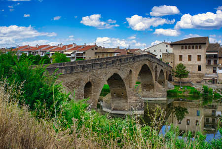 The Camino de Santiago as it passes through Puente la Reina, Navarra, Spainの写真素材