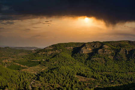 Views from Miravet Castle in Cabanes at sunrise, Spainの写真素材