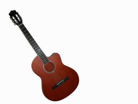 Brown guitar on white background