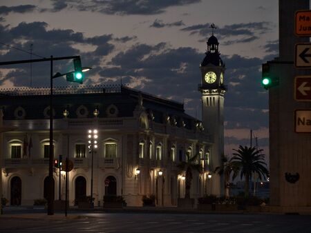 Clock tower of the port of Valencia, Spainの写真素材