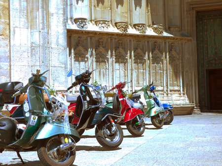 bikes in front of a churchのeditorial素材