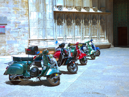 Motorbikes in front of a churchのeditorial素材