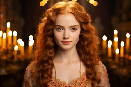 Portrait of a beautiful red-haired girl with long hair.の素材