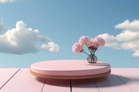 3d, Podium background flower rose product pink 3d spring beauty stand display. Garden rose floral  podium cosmetic valentine easter field scene gift purple dayの素材