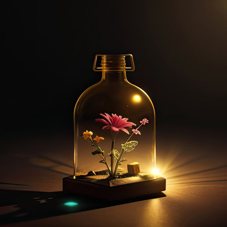 Flower in a glass bottle on a dark background. 3d renderingの素材