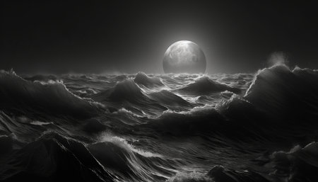 3d illustration of surreal landscape with full moon and clouds in the skyの素材