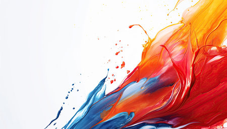 Abstract background of acrylic paint splashes in red, blue and orange colorsの素材