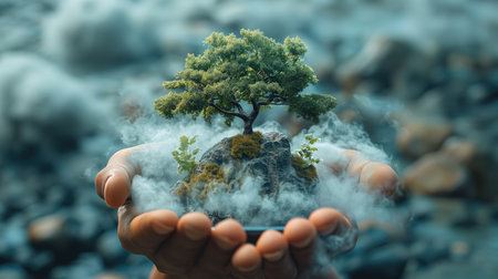 Tree in the hands of a man. The concept of environmental protection.の素材