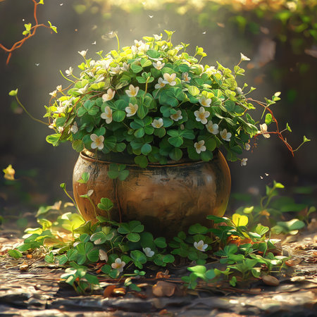 St. Patrick's Day. Flower pot with clover.の素材