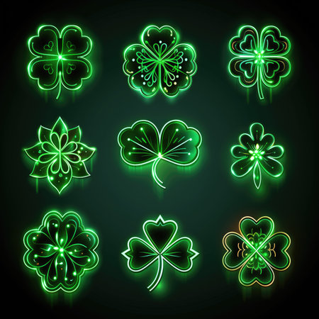 St. Patrick's Day neon signs on a dark background. Vector illustration.の素材