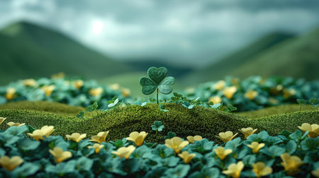 St. Patrick's day background with clover and green moss.の素材