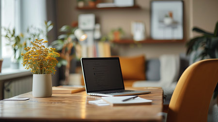 Laptop on the table in the office. Work from home conceptの素材