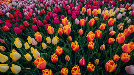 Colorful tulip flowers bloom in the garden at spring time.の素材