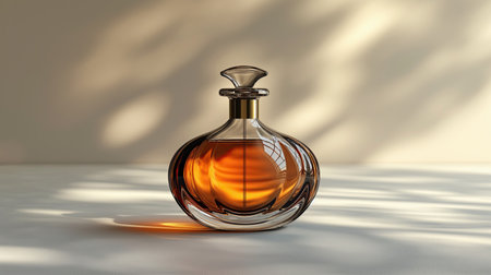 Bottle of perfume on a white table. 3d render.の素材