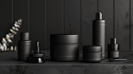 Mockup of cosmetic products on black background. 3d renderingの素材