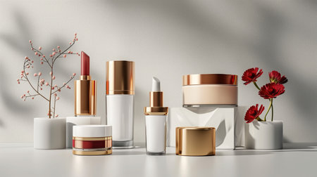 Cosmetic bottle containers mockup on white background. 3d renderingの素材