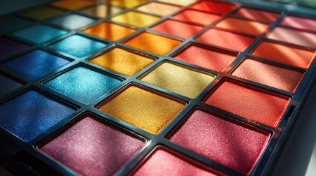 Colorful eyeshadow palette close-up. Selective focus.の素材