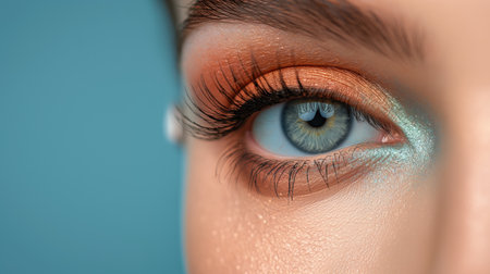Close-up portrait of young beautiful woman with bright make-up and sparkles on the face.の素材