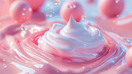pink cream splashing on pink background. 3d render illustration, backgroundの素材