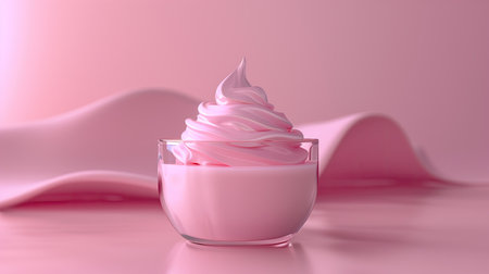 Cosmetic cream in a jar on a pink background. 3d rendering, mockupの素材