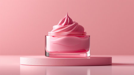 Cosmetic cream in a jar on a pink background. 3d rendering, mockupの素材