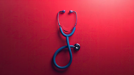 Stethoscope on red background. Medical and health care concept.の素材