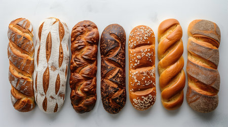 Different types of bread on a white background. Bakery products.の素材
