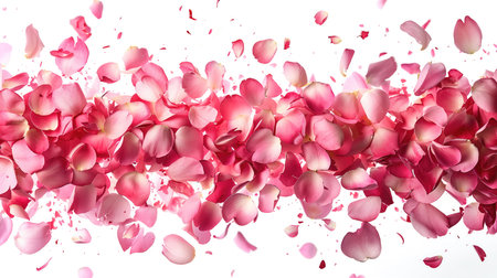 pink rose petals isolated on white background with copy space.の素材