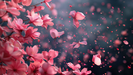 Beautiful pink sakura flowers with bokeh background. 3d renderingの素材