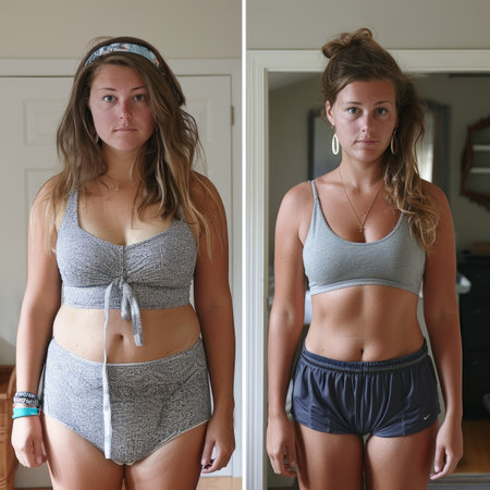 Fat woman before and after weight loss. Before and after weight loss.の素材