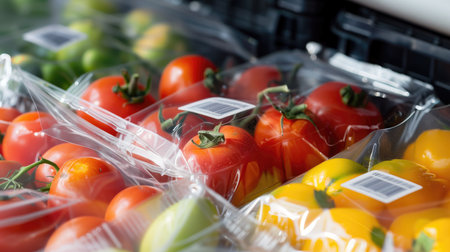 fresh food in plastic in supermarketの写真素材