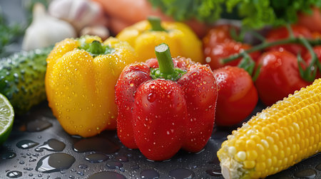 Variety of vegetables, red pepper, yellow pepper, tomatoesの素材