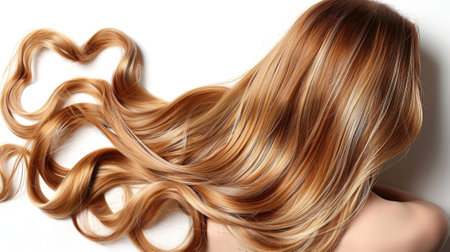 Curly blonde hair on white background, studio shot. Beauty treatmentの素材