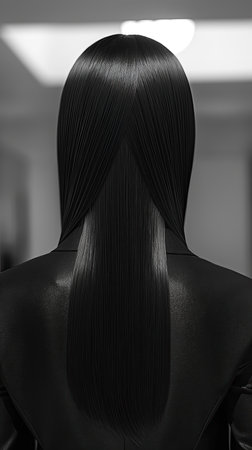 Back view of a business woman with long black hair, studio shotの素材