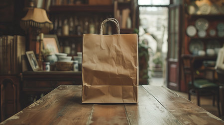 Shopping bag on wooden floor in the living room. 3d rendering mockup.の素材
