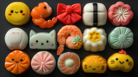 Cupcakes with different flavors on a black background. 3d renderingの素材